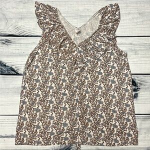 Kate Quinn Ditsy Floral Ruffled V Neck Ruched Sleeveless Top M